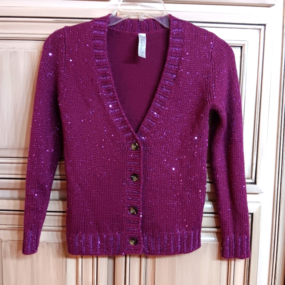 Cherokee‎ Plum Sequinned Button Up Sweater - Size 7/8